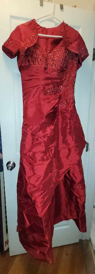 JJ's House Burgundy Sequin Beaded Mother of the Bride Dress & Bolero Sz 10 - NIB - Image 1 of 4