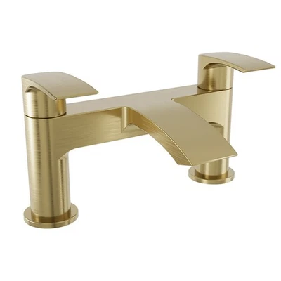 FNX BATHROOMS Brushed Brass Bathroom Bath Filler Mixer Tap Contemporary Waterfall Deck Mounted