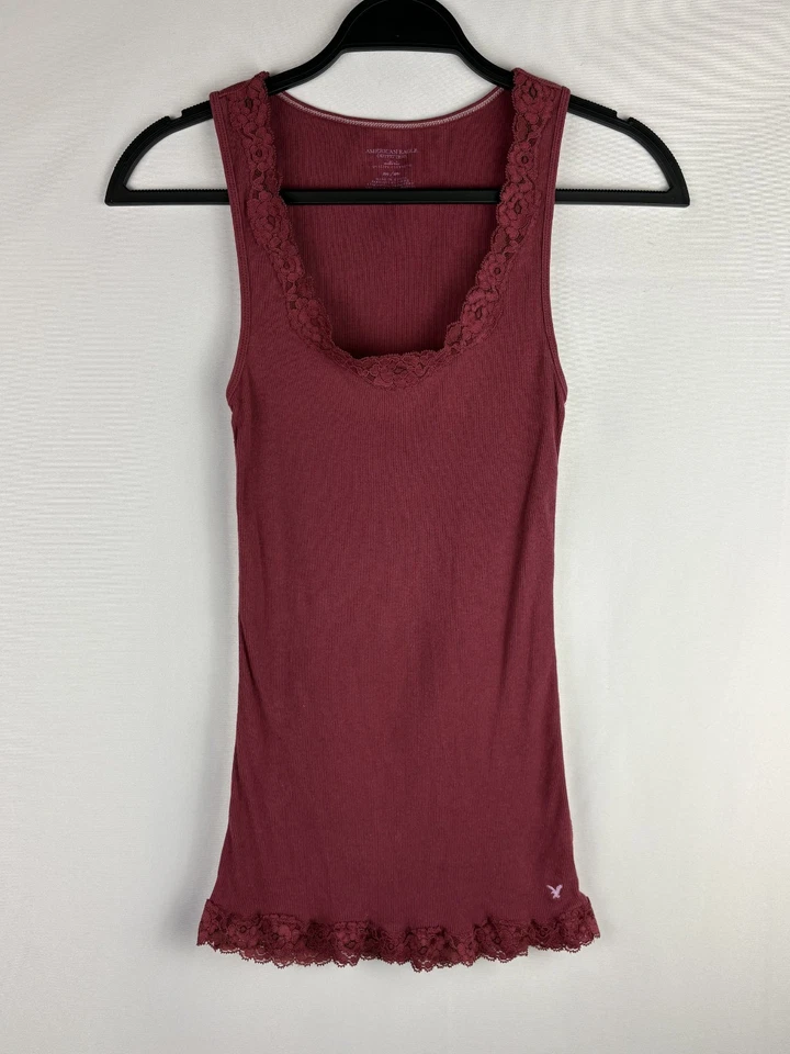 Винтажный 00 American Eagle кружева отделки Y2K Cami Sz средний розовый Елена Гилберт опрятный - Изображение 1 из 4