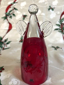 Magnor Art Glass Red Angel Figure Clear Wings Norway Christmas Nordic Decor - Picture 1 of 11