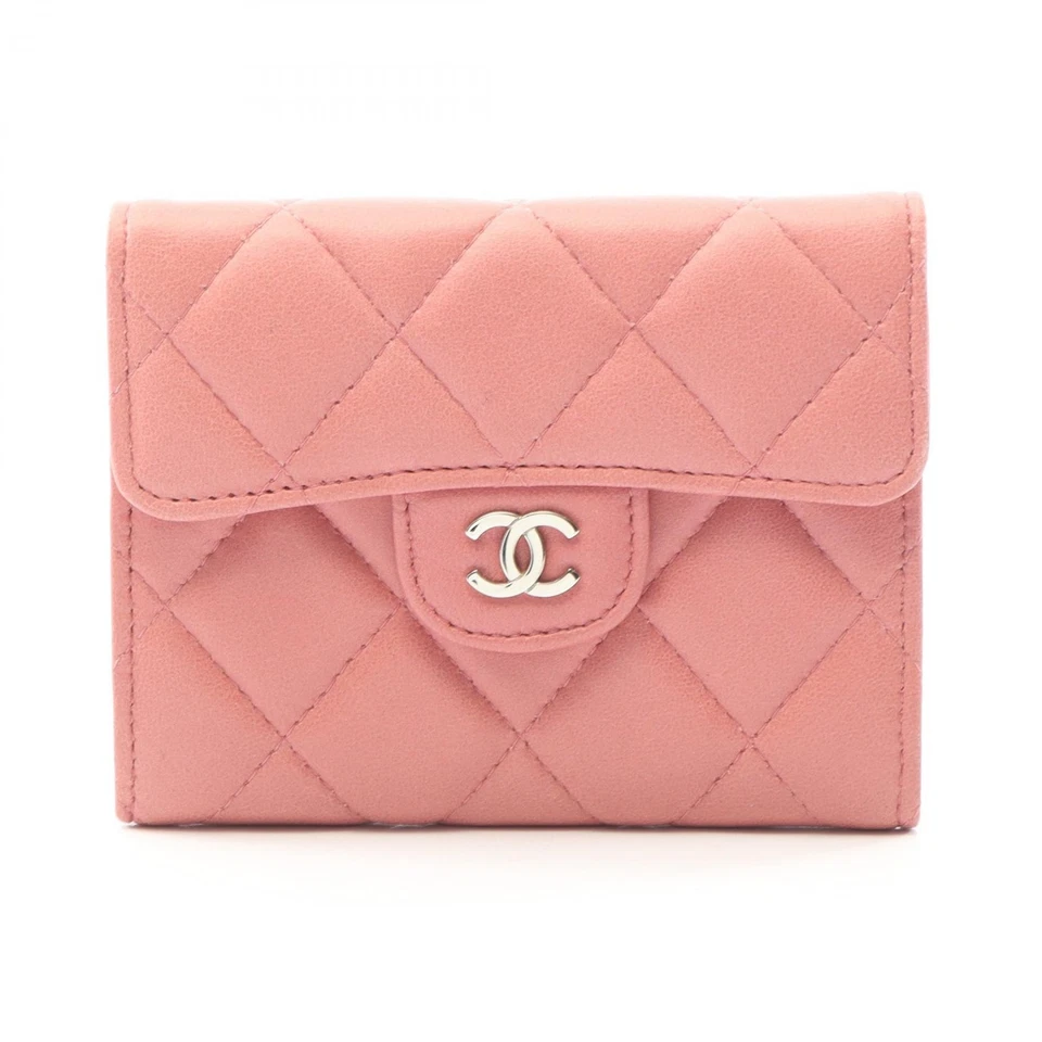 CHANEL Matelasse Tarjetero Cartera Piel de Cordero Rosa SHW Usado Mujeres Logo CC Marca Coco Foto 1 de 4