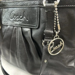 Coach Black Leather East West Gallery Tote Pleated Classic Quality - Zdjęcie 1 z 12