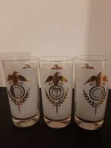 Vintage MCM Libbey Glassware Gold Eagle & Laurel Wreath Frosted Set of 3 - Picture 1 of 1