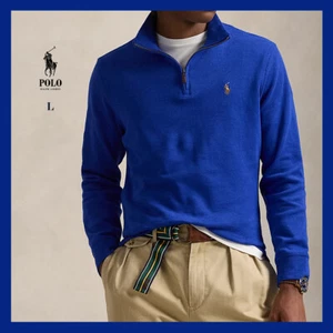 NWT - Polo Ralph Lauren Men's Estate-Rib Cotton Quarter-Zip Pullover, Blue Sz L - Picture 1 of 7