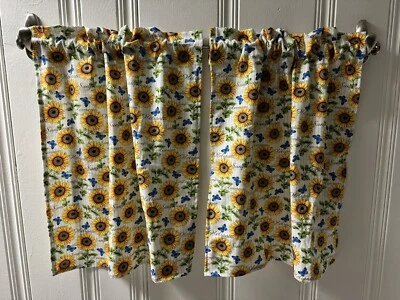 PANELES CORTINAS CAFÉ GIRASOL de girasol de granja hechas a mano cortinas de nivel de cocina 24”L Foto 1 de 4