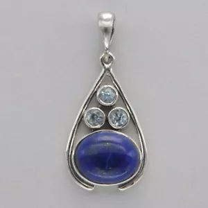 Colgante Ovalado Lápislázuli Lágrima Azul con Topacio Azul PLATA ESTERLINA 925 #11e - Imagen 1 de 11