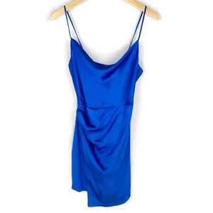 Zara Blogger Favorite Mini Dress Draped Cobalt Blue Satin NWT Womens Small - Picture 1 of 9
