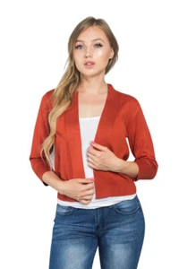 Women's 3/4 Sleeve Open Front Lightweight Cropped Cardigans Sweaters      WCD001 - Picture 1 of 132