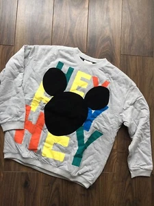 H&M Mickey Disney Multicoloured Buggy Oversized Jumper Hey Letters UK12 - Picture 1 of 7