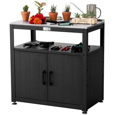 Feasto Garden Table Potting Bench with Storage Cabinet, Stainless Steel Table - Image 1 of 4