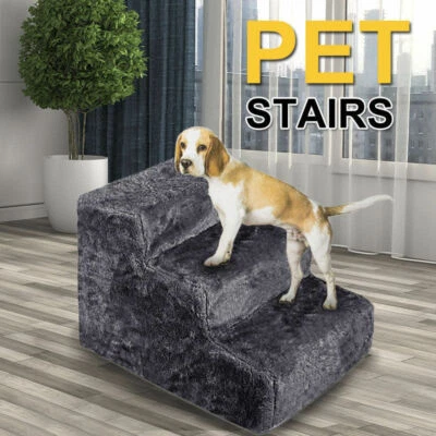 3 Steps Portable Pet Soft Plush Ladder Dog Cat Stairs Ramp Washable Cover AU - image 1 of 4