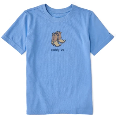La vida es buena. Camiseta trituradora de vaquero SS Giddy Up para niños, azul aciano Foto 1 de 2