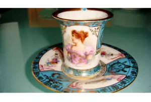 19C FRENCH CROWN N NAPOLEON NAPOLEONIC JOSEPHINE HAND PAINTED COFFEE CUP SAUSER - Picture 1 of 8