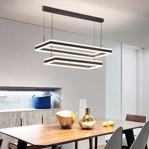 Modern LED Chandelier Light Rectangular Pendant Ceiling Light Lamp With Remote - Picture 1 of 9