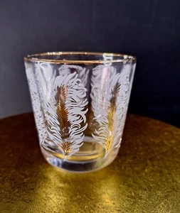 Replacement Vintage Libbey White & Gold Plume/Feather Lowball 3 1/4"T X 3" - Picture 1 of 7