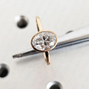 2.5CTW Oval Cut VVS1 Moissanite Solitaire Engagement Ring 14k Yellow Gold Plated - Picture 1 of 4