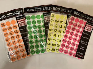1 pack of Sunburst 600 Pre-priced labels Garage/Yard Sales tag New random color - Picture 1 of 6