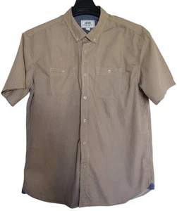 Ecko Unlimited Button Down Shirt Men L Tan 100% Cotton Striped Utility Workwear - Picture 1 of 7
