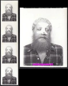 BUSTED-UP BROKEN NOSE BLACK EYES HIPPY FREAK MAN ~ 1960s PHOTOBOOTH PHOTO STRIP - Picture 1 of 5