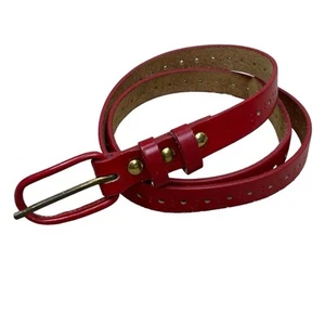 Vintage Narrow Red Leather Belt Size M/L Fits Up To 32” Waist - Picture 1 of 7
