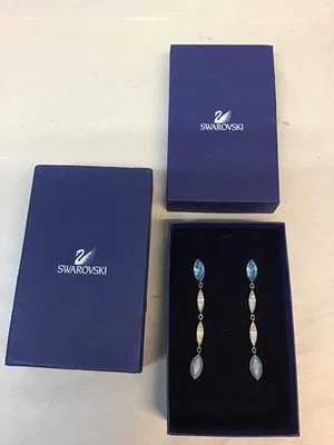 Swarovski Enjoy Crystal Blue Aquamarine Opal Essence Dangle Teardrop Earrings L4 - Image 1 of 4