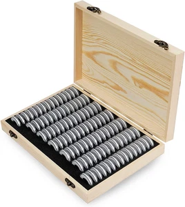 Porta Cápsulas de Monedas de Madera, Caja de Almacenamiento de Monedas Colección de Monedas con Junta de Espuma f - Imagen 1 de 12