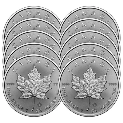Lote de 10 - 2026 $5 hoja de arce canadiense de plata 1 oz BU Foto 1 de 3