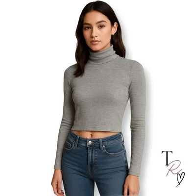 Sunday Best Ribbed Modal Turtleneck Long Sleeve Casual Top in Gray Size XS - Image 1 of 4