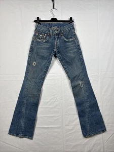 True Religion Jeans Joey T Size 24 Blue Denim Orange Yellow Thick Stitch - Picture 1 of 5