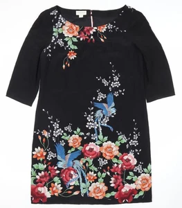 Monsoon Women's Black Silk Floral Shift Dress Size 12 - Picture 1 of 12