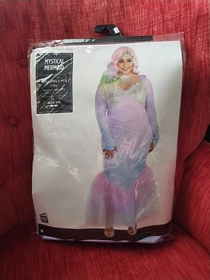 神秘美人鱼 Cosplay 服装加大码 XXL 18/20 连衣裙和贝壳夹 全新带盒 — 第 1/4 张图片