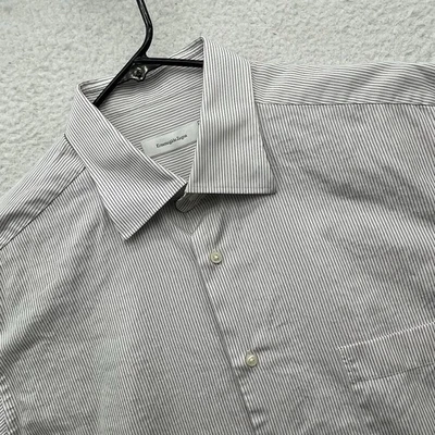 Ermenegildo Zegna Dress Shirt Mens 44 17.5 Comfort Fit White Black Pinstripe - Image 1 of 4