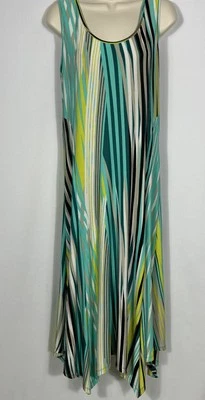Maxi Vestido Jones Studio M Verde Azulado Rayas Dobladillo Asimétrico Nuevo con Etiquetas Resort Cruise Foto 1 de 4