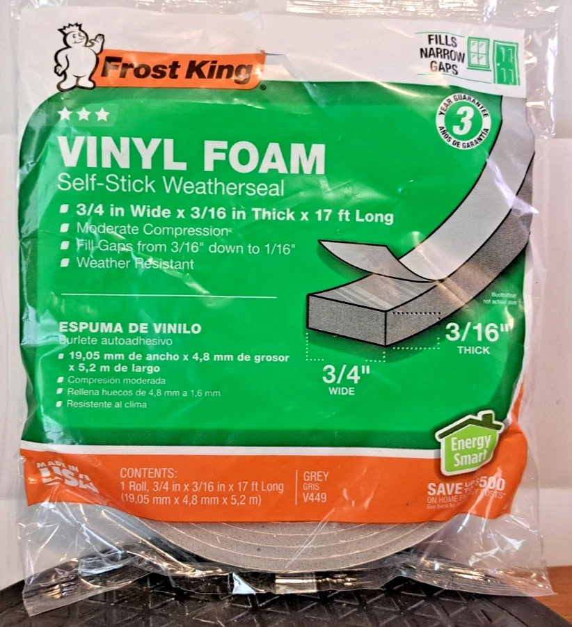 Frost King V449h Vinyl Foam Tape 3/16-inch Grey 1