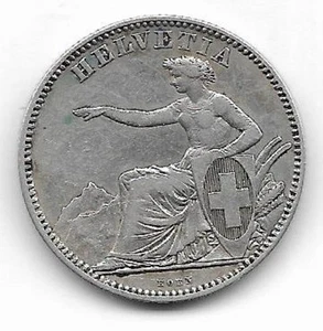 2 Franken 1860 Schweiz  Silber Münze , H4 - Bild 1 von 2