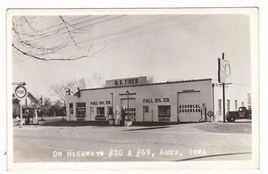 RPPC-FALL INN, CAFETERÍA, GASOLINERA PURA, FALL OIL CO, EE. UU. Neumáticos, autopista 30 y 69-ames,ia - Imagen 1 de 1