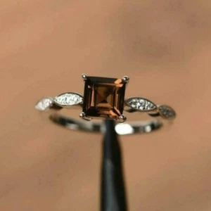 2.80 Ct Princess Chocolate Diamond Solitaire Wedding Ring 14K White Gold Finish - Picture 1 of 7