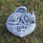Angel Cat Memorial Garden Statue Stones Grave Markers with a Cat Sleeps on Stone