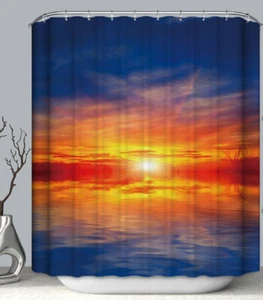 Beautiful Sunset Sky SHOWER CURTAIN Fabric w/ Hooks 70x70 Blue Orange Yellow - Picture 1 of 1