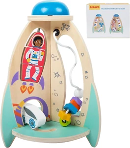 Wooden Montessori Rocket Ship Activity Cube for 18M+ Baby, Educational Toys for  - Picture 1 of 12