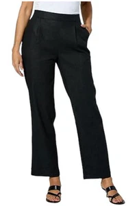 Jaclyn Smith Stretch Linen Blend StraightLeg PullOn Pant Black Beauty - Picture 1 of 1