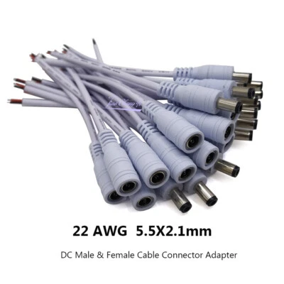 22AWG DC 5.5x2.1mm Male & Female Cable White connector 12V power plug jack wire - Image 1 of 4