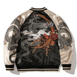 Mens Bomber Japanese Pattern Embroidery Dragon Tattoo Sukajan Fashion Jacket New - Picture 1 of 11