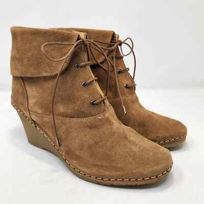 Bettye Muller Womens Brown Suede Wedge Ankle Boots Booties Size 38 US 6.5 Laces - Image 1 of 4