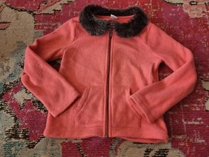 Gymboree girls faux fur trim zip front pink hoodie cat line? M 7 8 warm winter - Picture 1 of 2