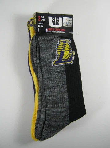 LA Lakers NBA Crew Socks 3 Pairs For Men's Shoe Size 6 - 12 New Cover