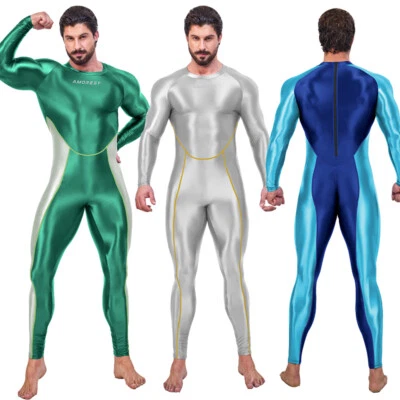 AMORESY Men Jumpsuit Long Sleeve Activewear Patchwork Tracksuit Running Overalls - Image 1 of 4