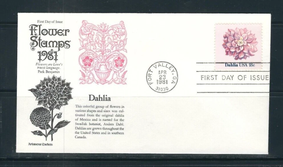 USA SC # 1278 Flowers - Dahlia - FDC . Aristocrat Cachet - Image 1 of 1
