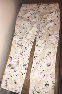 Together White Crop trousers Holiday size 12 Designer Pink Flowers Beach Pants - Picture 1 of 8