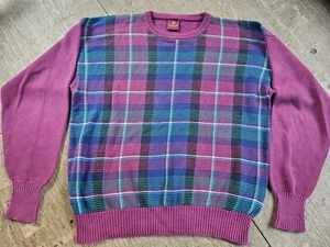 Nordstrom Vintage Mens Pink Plaid Cotton Crew Neck Sweater Size XL       2010 - Picture 1 of 3